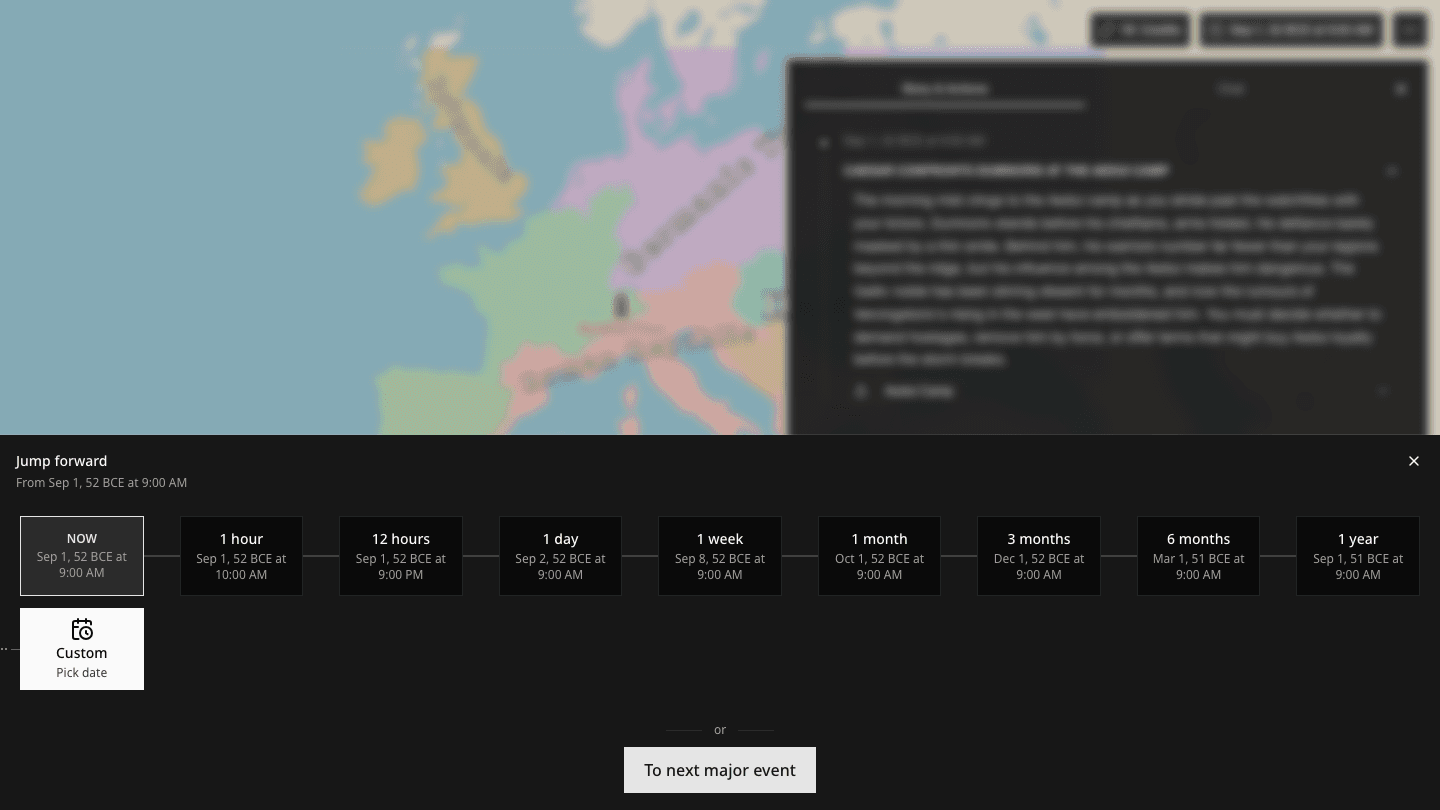 The Jump forward timeline with preset and custom durations